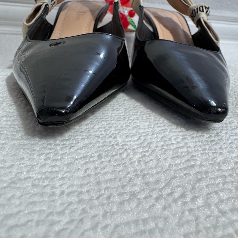 Authentic Dior Black Patent Slingback Pumps with J'Adior Ribbon Detail Size 36 - Picture 3 of 12